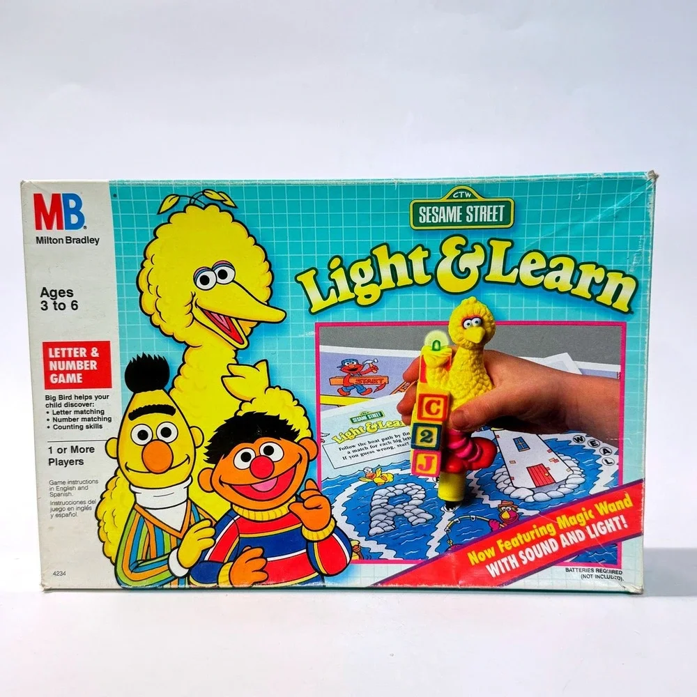 Vintage Sesame Street Light & Learn Letter & Number Game w‎ Magic Wand 1991 MB